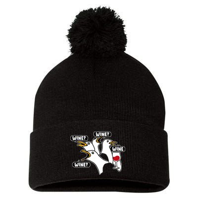 Wine Seagulls Pom Pom 12in Knit Beanie