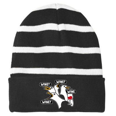 Wine Seagulls Striped Beanie with Solid Band