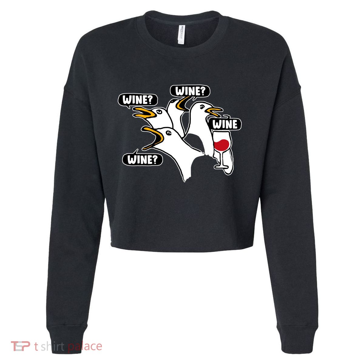 Wine Seagulls Cropped Pullover Crew