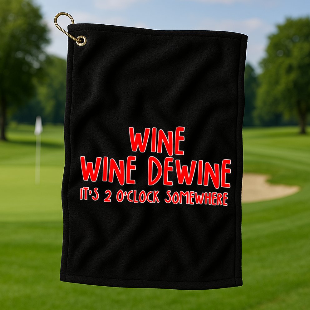 Wine Wine Dewine It's 2 O'Clock Somewhere Golf Towel