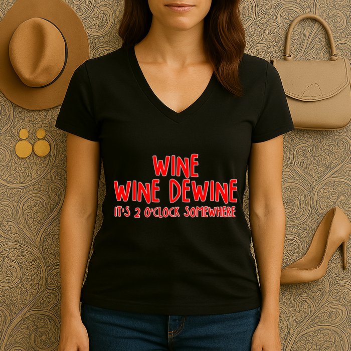 Wine Wine Dewine It's 2 O'Clock Somewhere Women's V-Neck T-Shirt