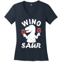 Wino Saur Funny Wine Women's V-Neck T-Shirt