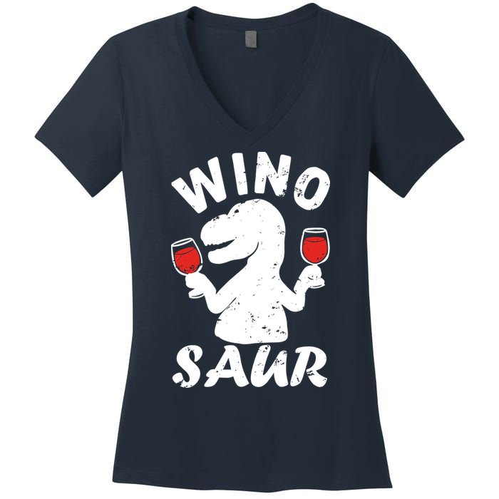 Wino Saur Funny Wine Women's V-Neck T-Shirt