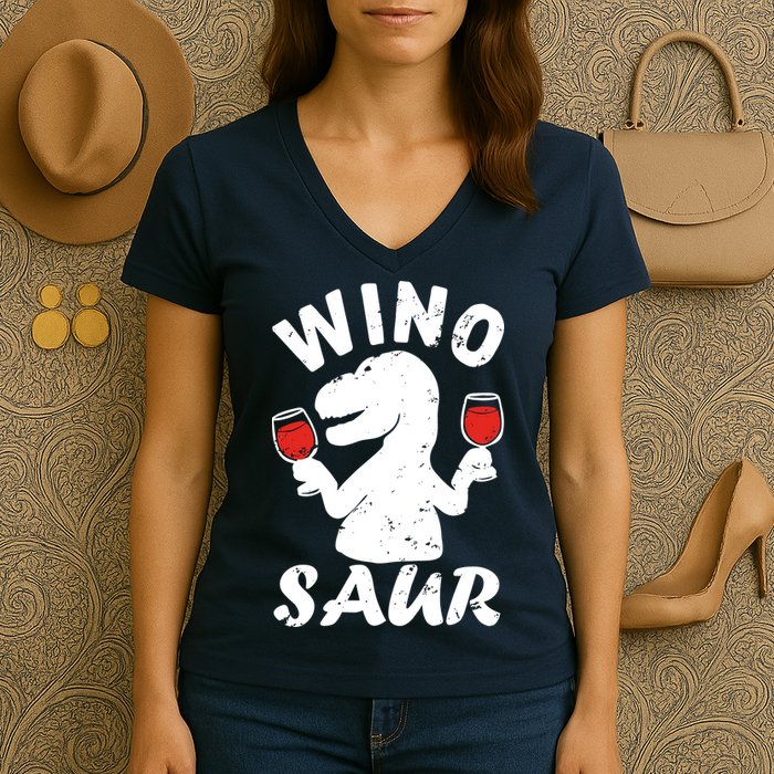Wino Saur Funny Wine Women's V-Neck T-Shirt