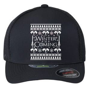 Winter is Coming Ugly Christmas Sweater Design Flexfit Unipanel Trucker Cap