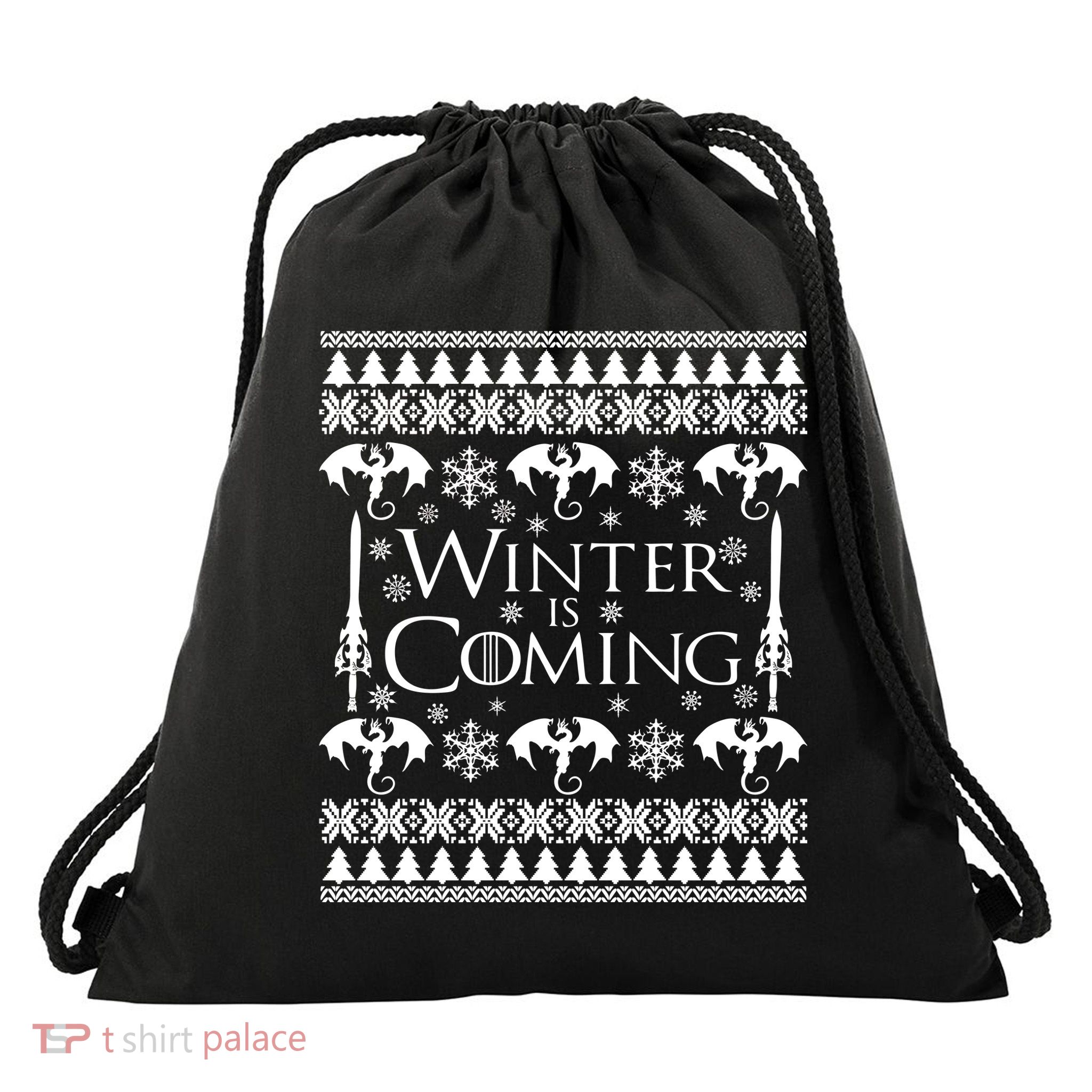 Winter is Coming Ugly Christmas Sweater Design Drawstring Bag
