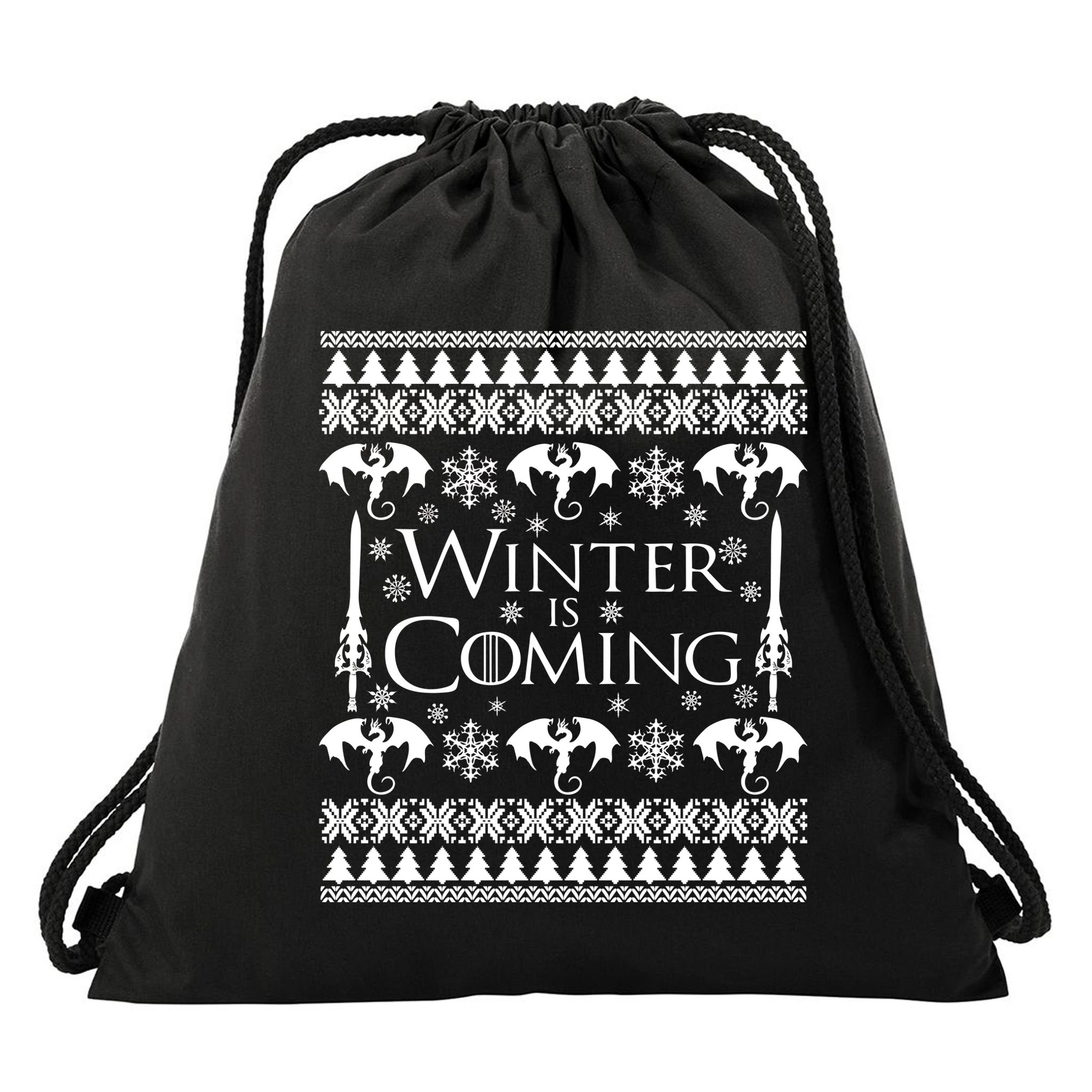 Winter is Coming Ugly Christmas Sweater Design Drawstring Bag