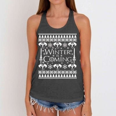 Winter is Coming Ugly Christmas Sweater Design Women's Knotted Racerback Tank