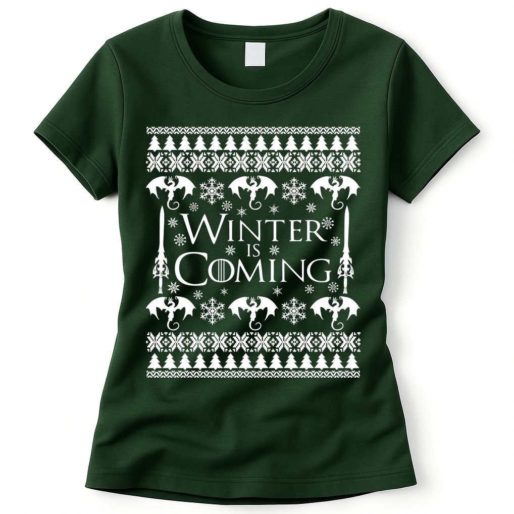 Winter is Coming Ugly Christmas Sweater Design Womens T-Shirt