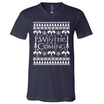 Winter is Coming Ugly Christmas Sweater Design V-Neck T-Shirt