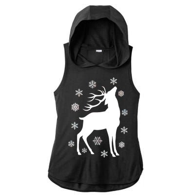 Winter Reindeer Ladies PosiCharge Tri-Blend Wicking Draft Hoodie Tank