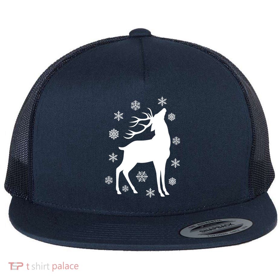 Winter Reindeer Flat Bill Trucker Hat