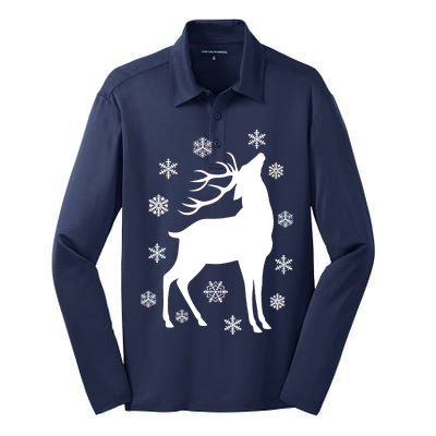 Winter Reindeer Silk Touch Performance Long Sleeve Polo