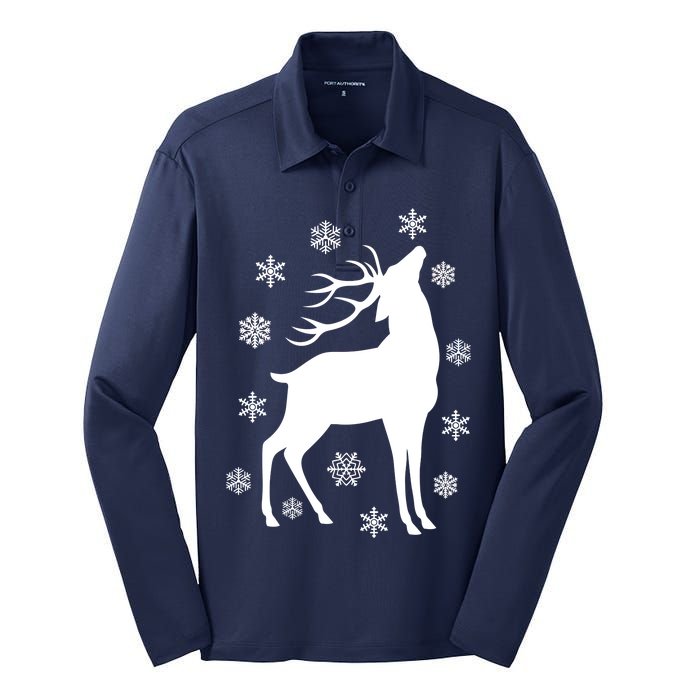 Winter Reindeer Silk Touch Performance Long Sleeve Polo