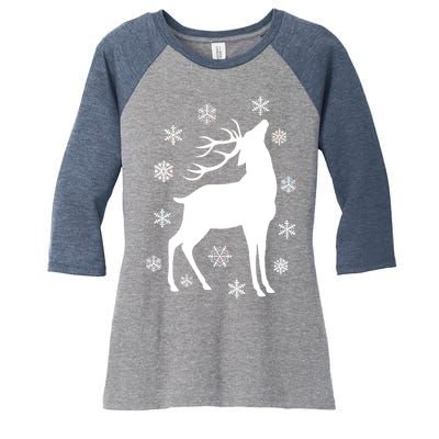 Winter Reindeer Women's Tri-Blend 3/4-Sleeve Raglan Shirt