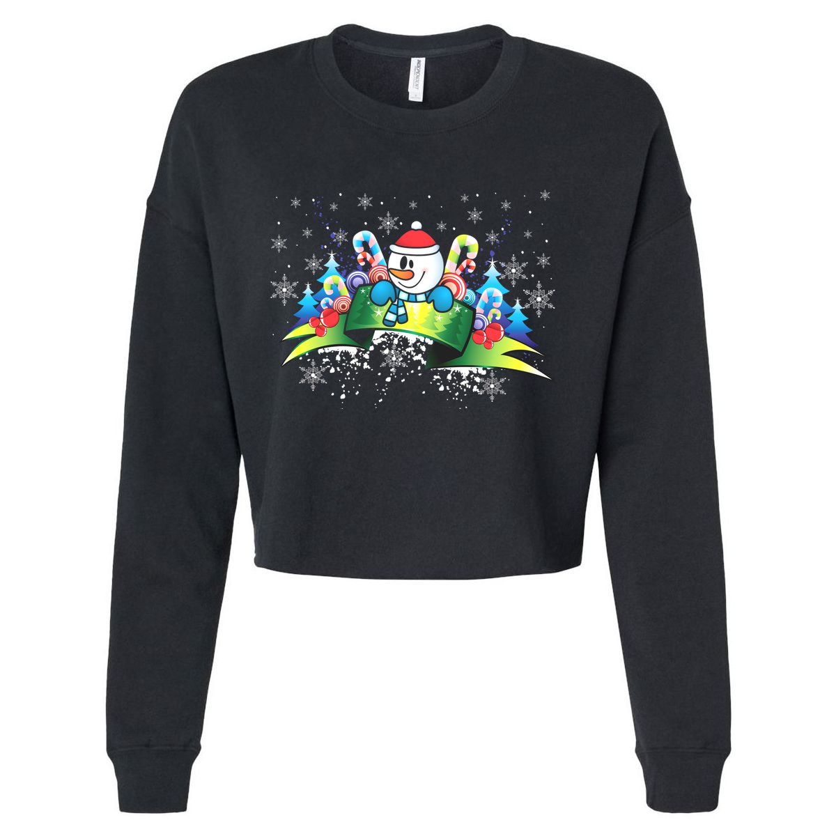 Winter's Snowman Holiday Cropped Pullover Crew