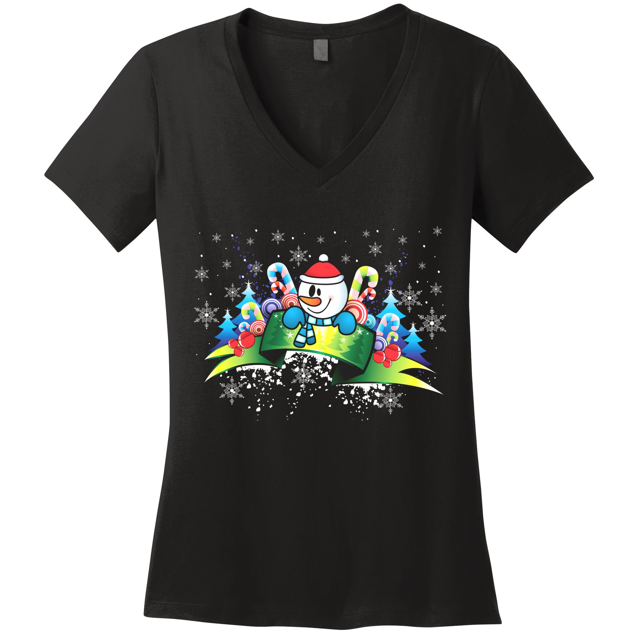 Winter's Snowman Holiday Women's V-Neck T-Shirt