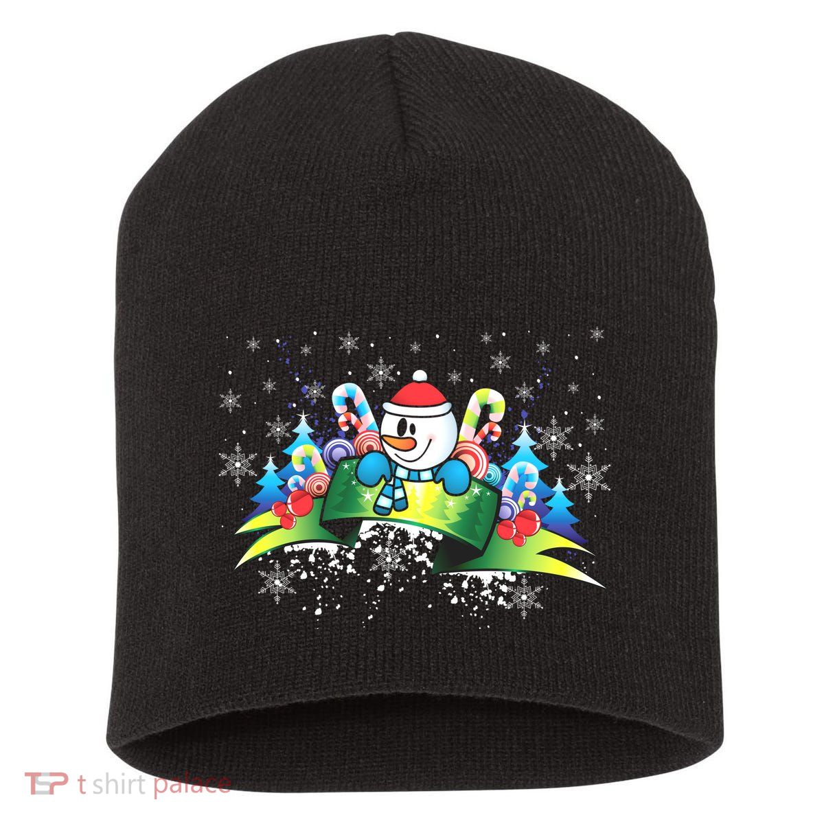 Winter's Snowman Holiday Short Acrylic Beanie