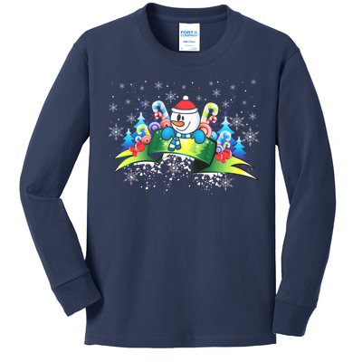 Winter's Snowman Holiday Kids Long Sleeve Shirt