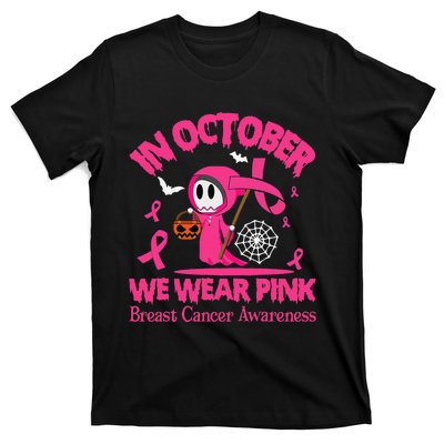 Women In October We Wear Pin.K Ghost Skull Breast Cancer T-Shirt