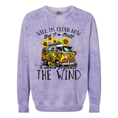 Well Im Older Now But Im Still Running Against The Wind Colorblast Crewneck Sweatshirt