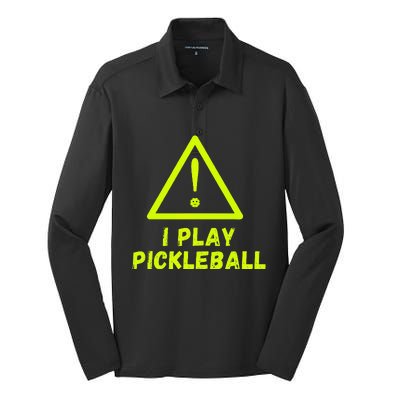 Warning I play Pickleball front and back with website name. Silk Touch Performance Long Sleeve Polo