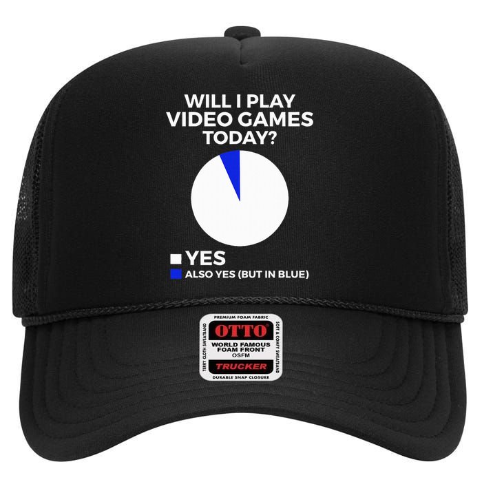 Will I Play Video Games Today Funny Gamer Gaming High Crown Mesh Back Trucker Hat