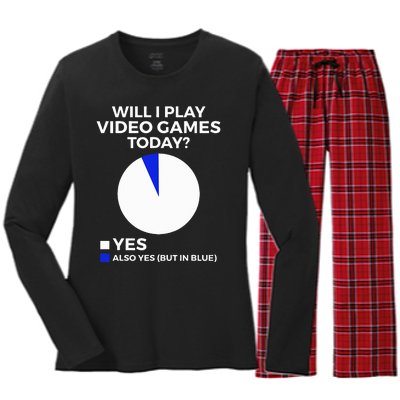 Will I Play Video Games Today Funny Gamer Gaming Women's Long Sleeve Flannel Pajama Set 