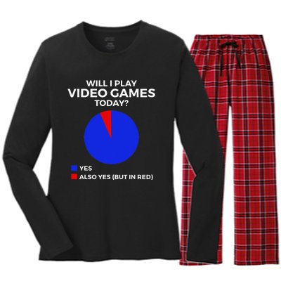 Will I Play Video Games Today Funny Gamer Gaming Women's Long Sleeve Flannel Pajama Set 