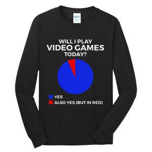 Will I Play Video Games Today Funny Gamer Gaming Tall Long Sleeve T-Shirt