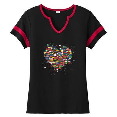 World International People Hu Flags Heart Countries Gift Ladies Halftime Notch Neck Tee