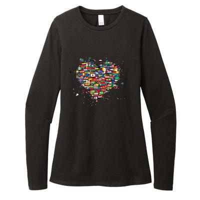 World International People Hu Flags Heart Countries Gift Womens CVC Long Sleeve Shirt