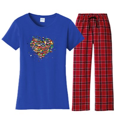 World International People Hu Flags Heart Countries Gift Women's Flannel Pajama Set