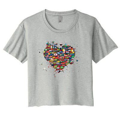 World International People Hu Flags Heart Countries Gift Women's Crop Top Tee