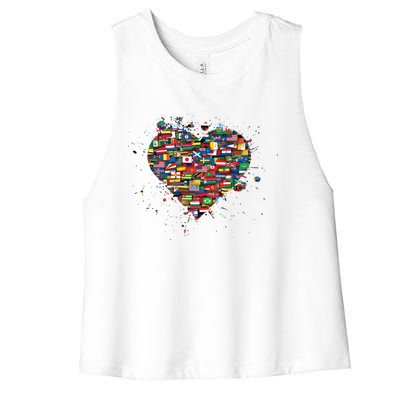 World International People Hu Flags Heart Countries Gift Women's Racerback Cropped Tank