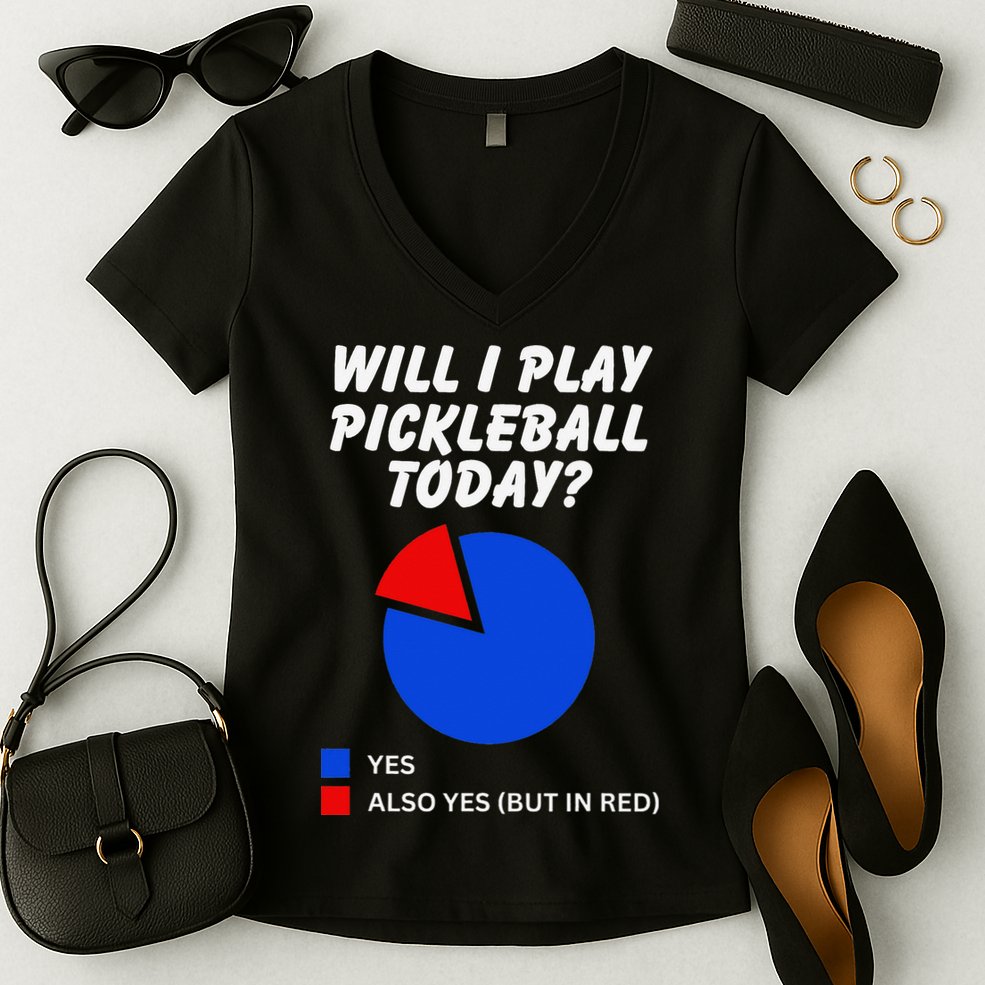Will I Play Pickleball Today Funny Pie Chart Pickleball Women's V-Neck T-Shirt