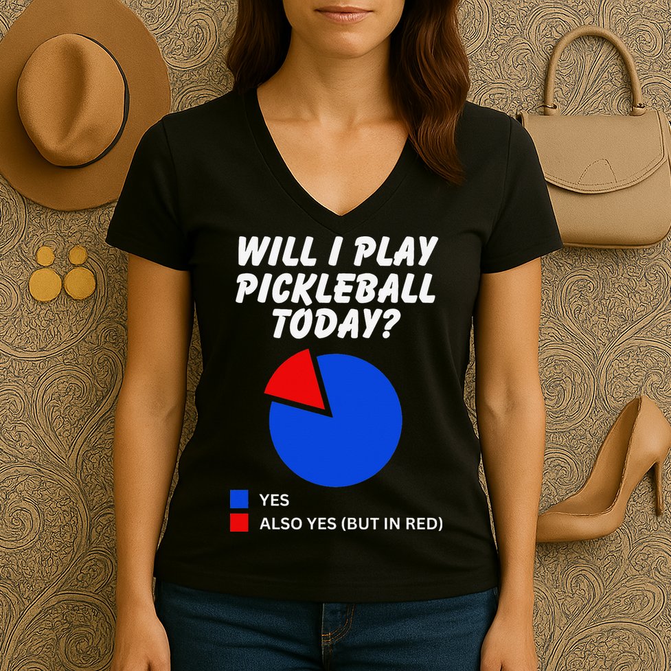 Will I Play Pickleball Today Funny Pie Chart Pickleball Women's V-Neck T-Shirt