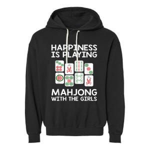 Womens,Happiness Is Playing Mahjong Garment-Dyed Fleece Hoodie