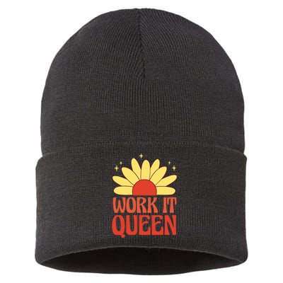 Work It Queen Sunflower Cute Gift Sustainable Knit Beanie