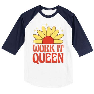 Work It Queen Sunflower Cute Gift Baseball Sleeve Shirt