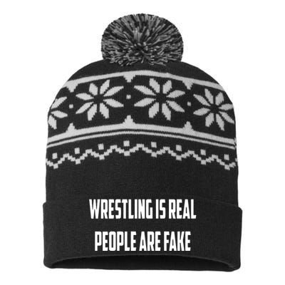 Wrestling Is Real People Are Fake USA-Made Snowflake Beanie