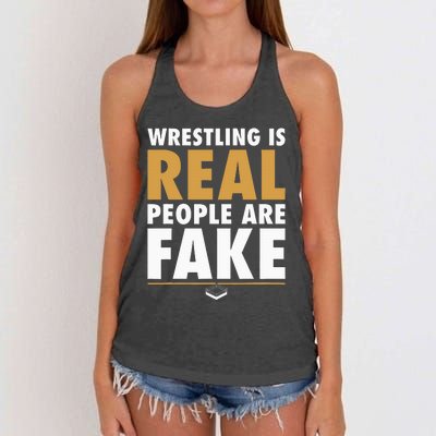 Wrestling Is Real People Are Fake Pro Wrestling Smark Women's Knotted Racerback Tank