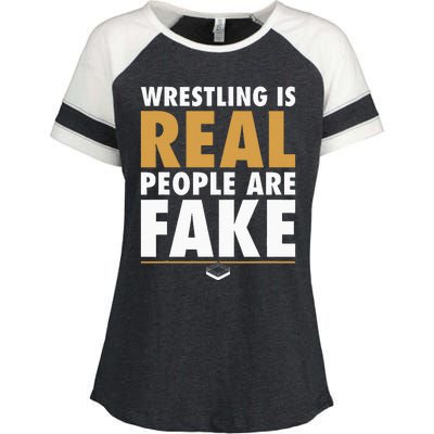 Wrestling Is Real People Are Fake Pro Wrestling Smark Enza Ladies Jersey Colorblock Tee