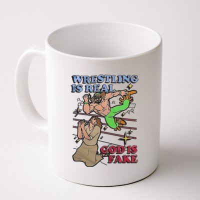 Wrestling Is Real God Is Fake Wrestler Funny Gift Trending Coffee Mug