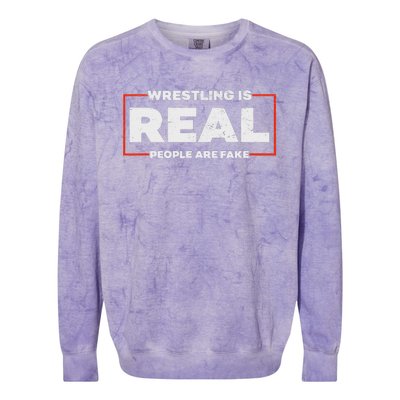 Wrestling Is Real People Are Fake Pro Wrestling Smark Colorblast Crewneck Sweatshirt