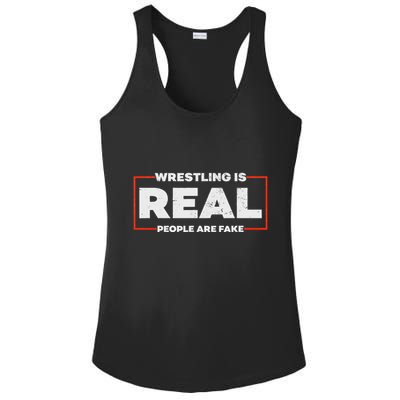 Wrestling Is Real People Are Fake Pro Wrestling Smark Ladies PosiCharge Competitor Racerback Tank