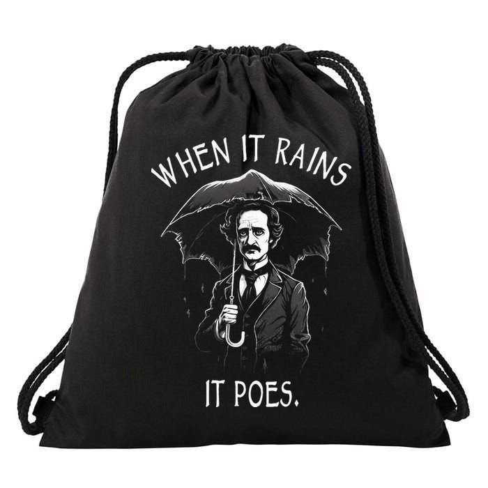 When It Rains It Poes Funny Edgar Allan Poe Drawstring Bag