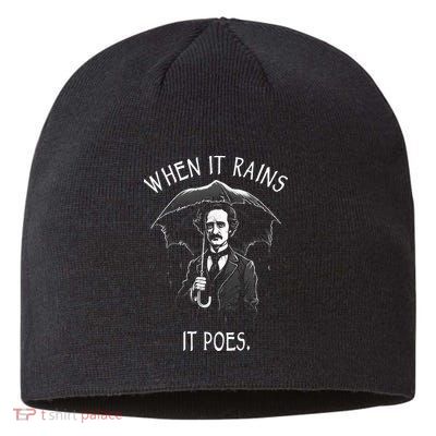 When It Rains It Poes Funny Edgar Allan Poe Sustainable Beanie