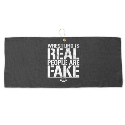 Wrestling Is Real People Are Fake Pro Wrestling Fan Retro Large Microfiber Waffle Golf Towel