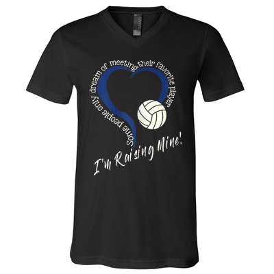 Womens I'm Raising Mine! Volleyball Mom V-Neck T-Shirt